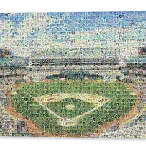 Impression d'art mural en mosaïque d'Oakland Athletics (As) du Colisée d'Oakland à partir de plus de 200 images de cartes de joueur ! Un super cadeau pour la fête des pères !