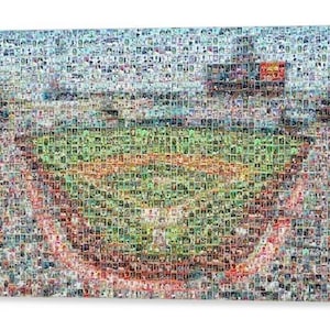 Impression d'art mural en mosaïque California Angels d'Anaheim Angel Stadium à partir de plus de 280 images de cartes de joueur ! Un super cadeau pour la fête des pères !