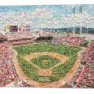 Impression d'art mural en mosaïque des Cincinnati Reds du Great American Ball Park à partir de plus de 220 images ! Cadeau pour la fête des pères et décoration de bureau/homme des cavernes !