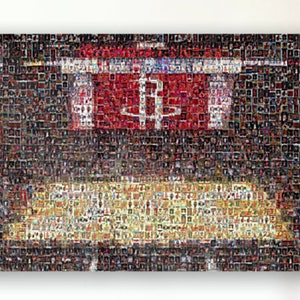 Impression d'art mural mosaïque des Houston Rockets du Toyota Center à partir de plus de 240 images de cartes de joueur ! Cadeau pour la fête des pères et décoration de bureau/homme des cavernes !