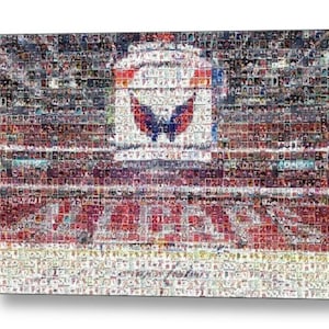 Impression d'art mural mosaïque Washington Capitals de Capital One Arena à partir d'images de cartes de joueur ! Cadeau pour la fête des pères et décoration de bureau/homme des cavernes !
