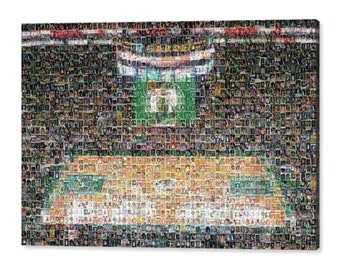 Boston Celtics Basketball Mosaic Wall Art Print of TD Garden Court from 220+ Celtic Player Card Images!  Great Christmas Gift!