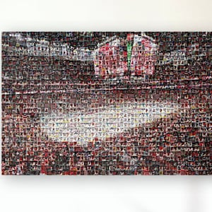 Impression d'art mural mosaïque Devils du New Jersey du Prudential Center à partir de 250 images de cartes de joueur Devils ! Un super cadeau pour la fête des pères !