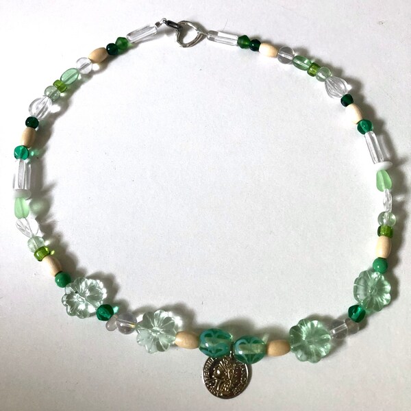 Fairycore, Cottagecore, green beaded necklace