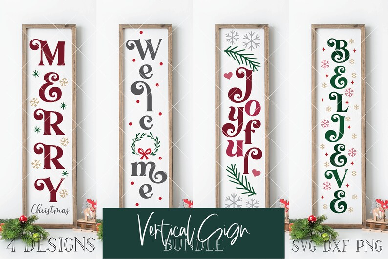 christmas vertical sign Instant SVGDXFSVG Christmas Vertical Sign Bundle of 4 Vol Christmas porch sign svg farmhouse sign 1 vintage