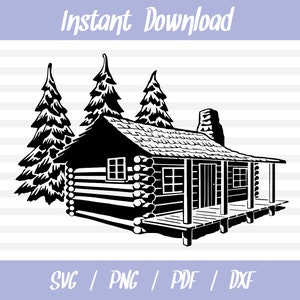 丸太小屋 SVG // 森の中の小屋 SVG // 森の風景 PNG