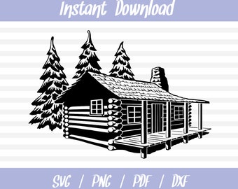 Timmerstuga SVG // Stuga i skogen SVG // Skogsscen PNG