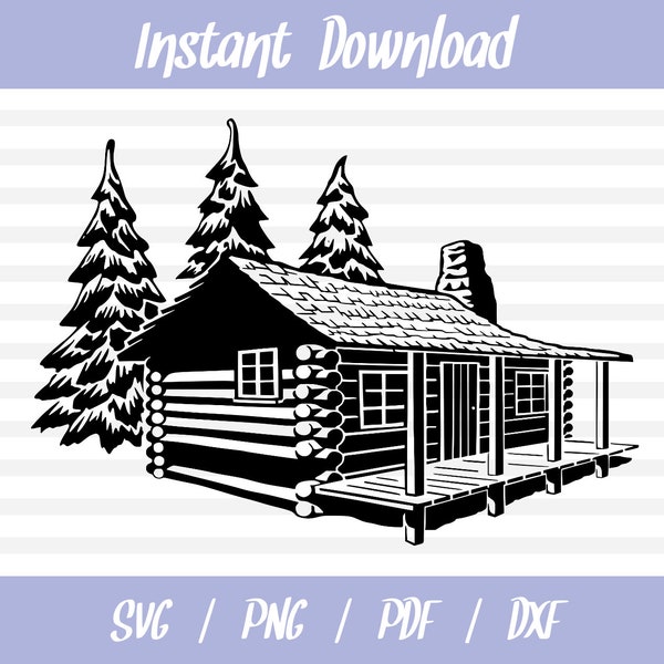 Log Cabin SVG // Cabin in the Woods SVG // Forrest Scene PNG
