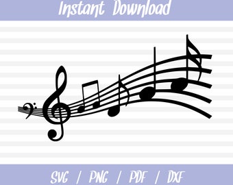 May include: Black and white silhouette of musical notes and a treble clef. The notes are arranged in a flowing pattern, creating a sense of movement and rhythm. The image is perfect for music lovers and can be used for a variety of creative projects.
