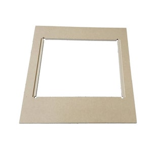 May include: A light brown wooden frame with a rectangular cutout in the center. The frame has two narrow slots on each side of the cutout.