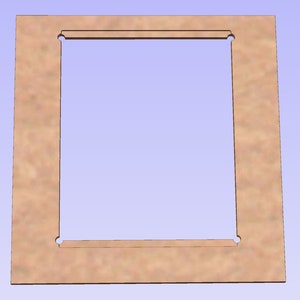 May include: A light brown wooden frame with a square opening. The frame has a slightly rough texture and is made of thin wood.