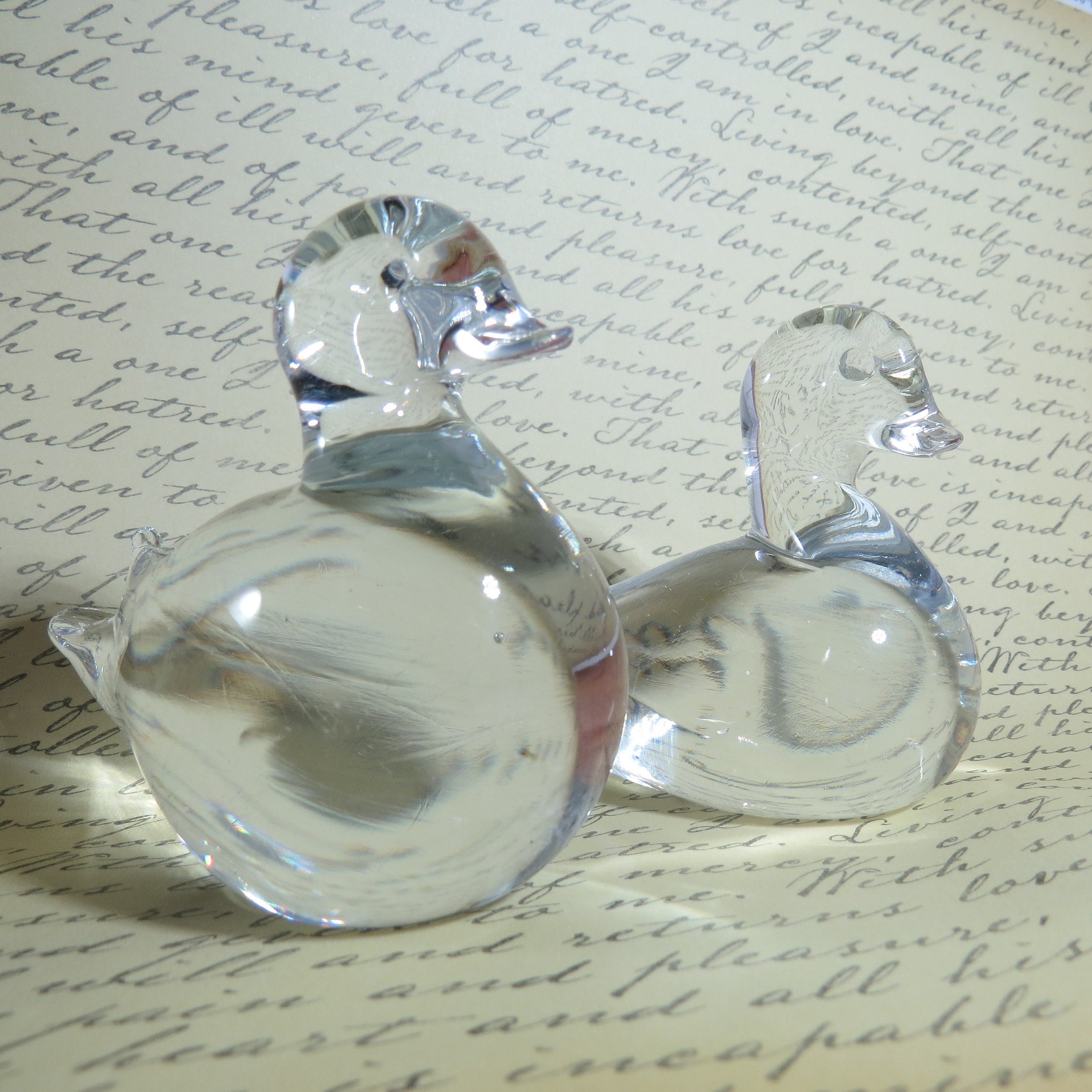 Pair of Vintage Glass Ducks Paperweight