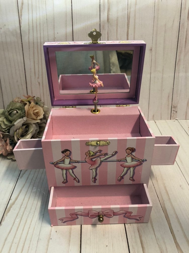 Ballerina Music box, ballerina figurine statue, pink girl