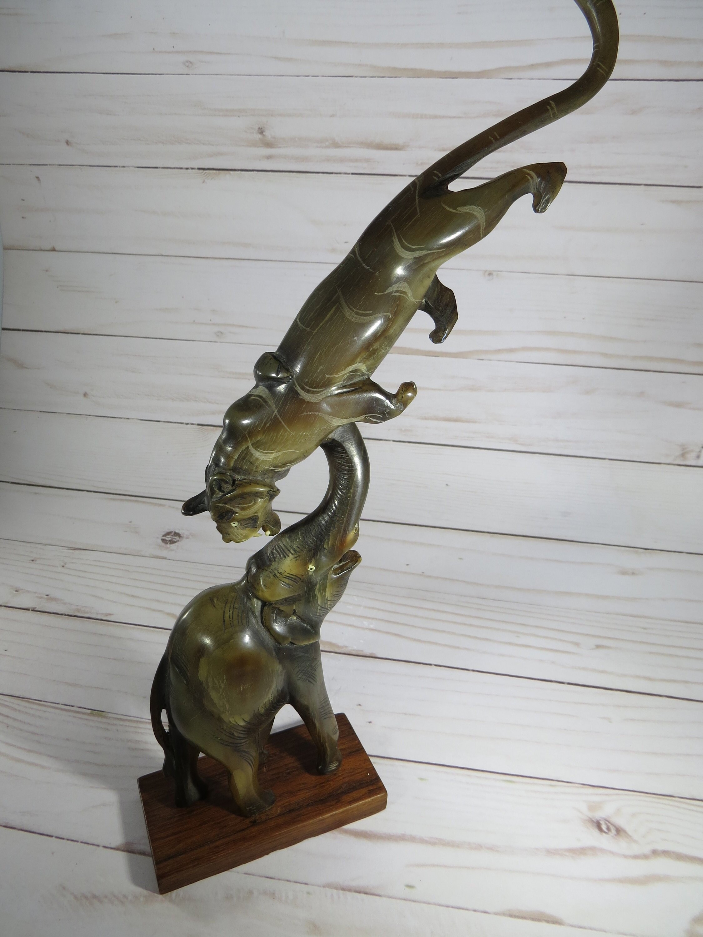 Elephant and Tiger Fight Figurine