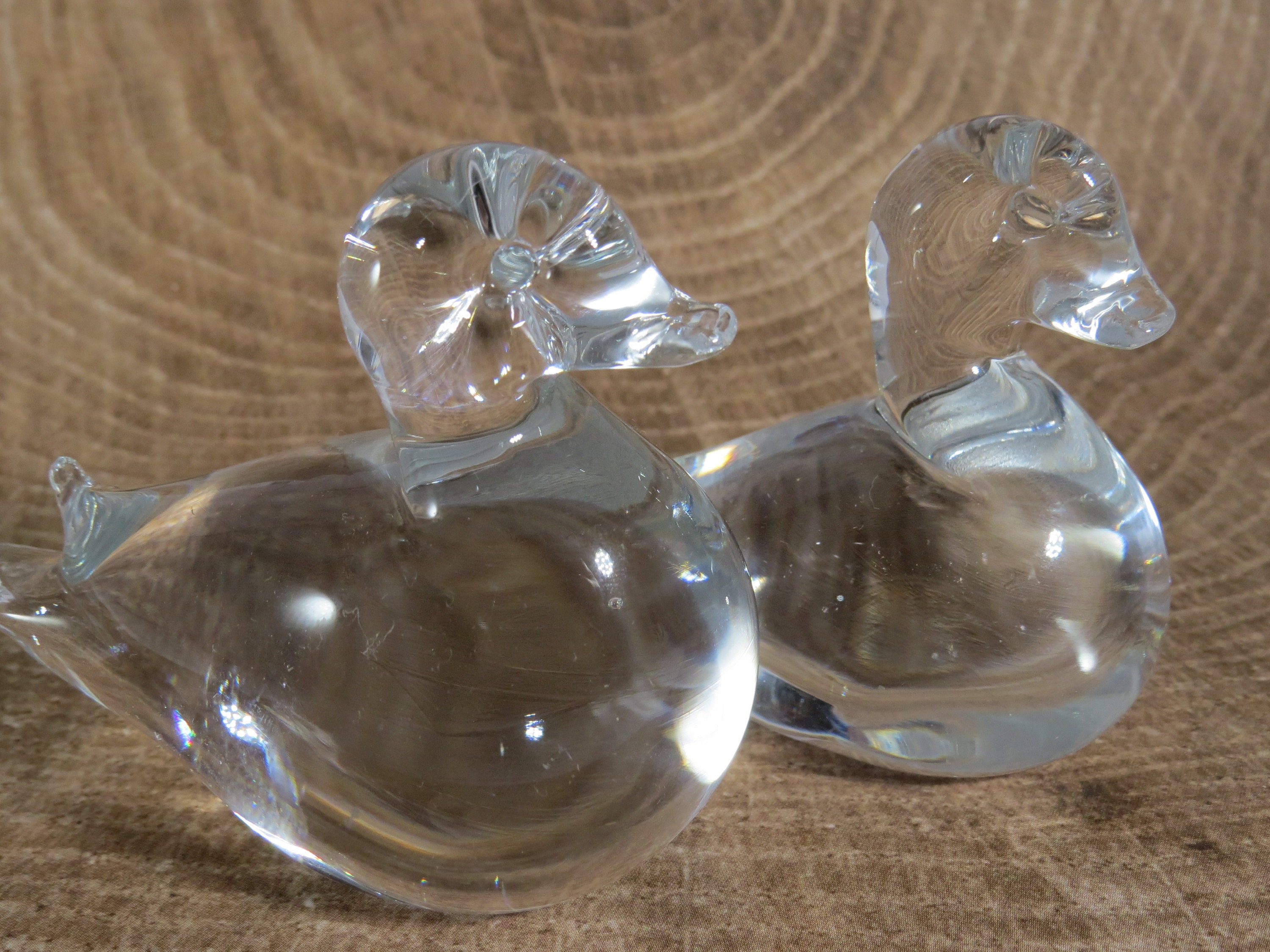 Pair of Vintage Glass Ducks Paperweight