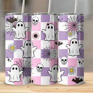 Halloween Tumbler 20oz Sublimation Tumbler, Floral Skull Tumbler, Bat Tumbler, Spiderweb Tumbler Spooky Ghosts Retro Tumbler, Read to Ship