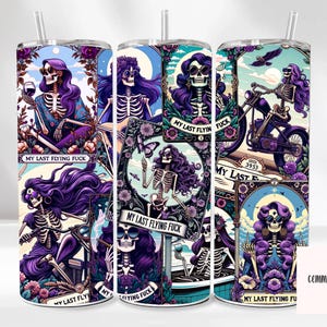 Halloween Tumbler 20oz Tumbler Sublimation, Skeleton Tarot Card Tumbler, Skeleton Clipart Spooky Season, Skeleton Tarot Cup, Ready to Ship