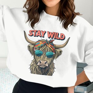Stay Wild Highland Cow Digital Download Png, Cow T-shirt Design, Funny Cow Sublimation Png, Cartoon Cow Clipart, Highland Cow Art Printable