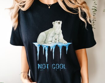 Polar Bear Mom and Cub Not Cool Comfort Colors T-shirt, Comfort Colors Global Warming Melting Iceberg Save The Planet Shirt