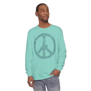 Floral Peace Sign Unisex Comfort Colors Long Sleeve Shirt, Long Sleeved Comfort Colors Boho Navy Peace Sign, Mother's Day Gift Flowers image 5