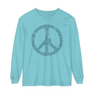 Floral Peace Sign Unisex Comfort Colors Long Sleeve Shirt, Long Sleeved Comfort Colors Boho Navy Peace Sign, Mother's Day Gift Flowers image 3