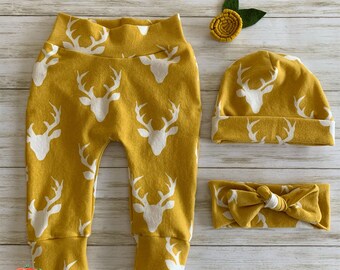 Baby DeerBuck Harem Pant and Hat Headband Set