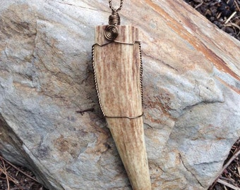Wire Wrapped Deer Antler Pendant