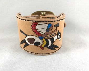 Hand Carved Chief Leather Cuff