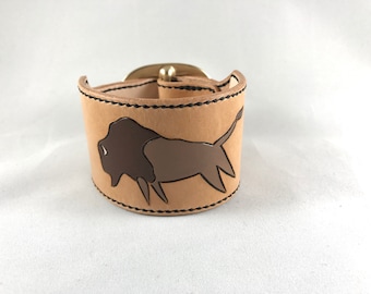 Hand Carved Buffalo Leather Bracelet