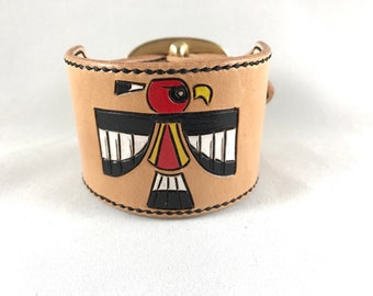 Hand Carved Thunderbird Leather Cuff