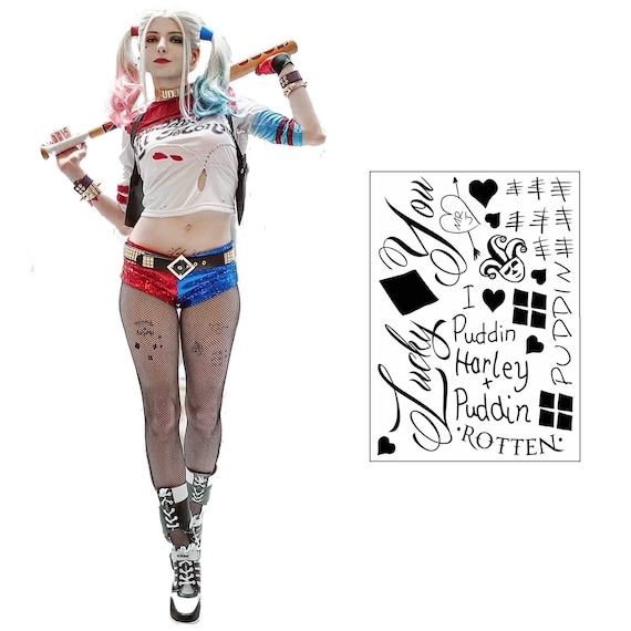 Tatuajes temporales de Harley Quinn Cara cintura y piernas de harley quinn fáciles Tatuajes temporales de Harley Quinn Cara cintura y piernas