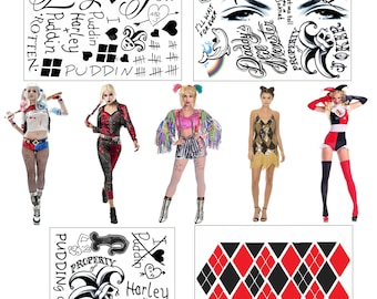 Updated Harley Q Temporary Tattoo Bundle (All Versions) - For All Harley Q Costumes / Cosplay -  Ready to Wear
