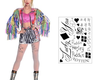 Harley Quinn Temporary Tattoos -  Face, Waist, & Leg Tats - Harley Quinn Costume / Cosplay -  Ready to Wear