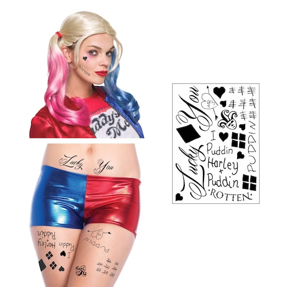 Harley Quinn Costume Temporary Tattoos Face, Waist, & Leg Tats