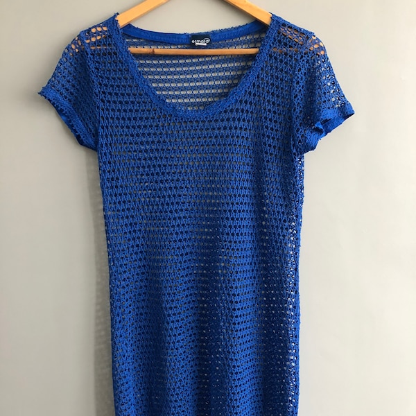 90s blue crochet lace tunic beach dress