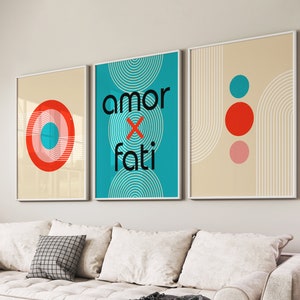 Bauhaus Art Prints Set of 3 Wall Art Prints, Stoicism Quote Art, Amor Fati, Retro Gallery Wall, Minimalism Exhibition Dorm Room Decor