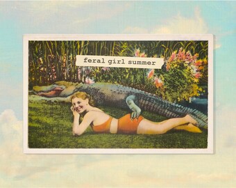 Feral Girl Summer - Sticker photo vintage drôle