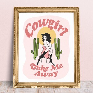 Pink Cowgirl Print, Coastal Cowgirl Poster, Vintage Country Girl Art, Western Wall Decor for Dorm or Apartment, Gallery Wall