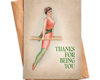 Carte de voeux Merci d'être vous - Carte vierge A2 vintage femme drôle avec enveloppe