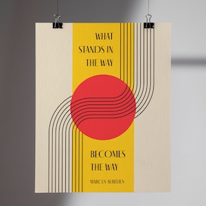 Stoic Philosophy Art Print: Marcus Aurelius Quote, Bauhaus Design Yellow Red