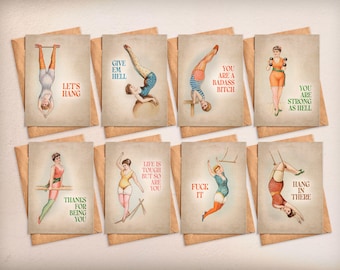 Cartes de vœux vintage femme amusantes : encouragements, sympathie - Lot de 8
