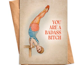 Vous êtes une garce badass carte de voeux - carte vierge A2 femme vintage drôle avec enveloppe