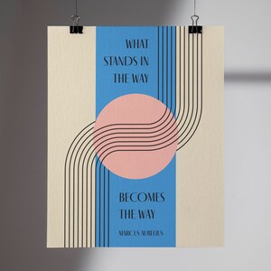 Stoic Philosophy Art Print: Marcus Aurelius Quote, Bauhaus Design Blue Pink