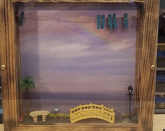 Ocean Beach Park Scene Shadow Box Picture Frame