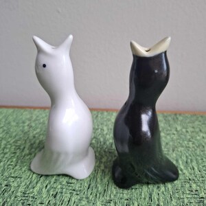 May include: A set of two ceramic bird salt and pepper shakers. One shaker is white and the other is black.