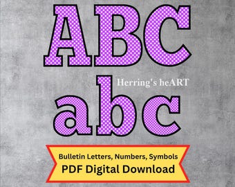 Purple Plaid Bulletin Board Letters, Printable Letters, Decorative Alphabet Set, 3 Sizes Alphabet Set
