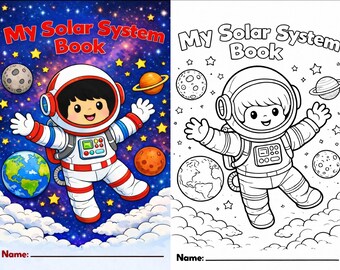 Solar System Coloring Pages, Planet, Space Activities for Kids. Digital Coloring Book