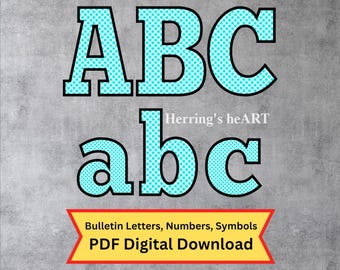 Turquoise Plaid Bulletin Board Letters, Printable Letters, Decorative Alphabet Set, 3 Sizes Alphabet Set