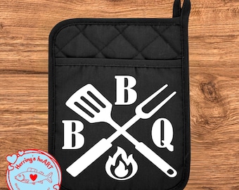 BBQ Gifts/ BBQ Pot Holder/ Gifts for Men/ Man of the Grill Gifts/ Fathers Day Gifts/Funny Pot Holders/ Oven Mits/ Herring's Heart