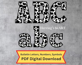 Cow Print Bulletin Board Letters, Printable Letters, Decorative Alphabet Set, 3 Sizes Alphabet Set